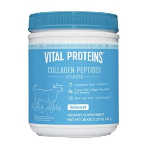 vital proteins collagen peptides powder with hyaluronic acid and vitamin c, unflavored, 20 oz