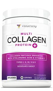 multi collagen peptides powder for women and men – instant dissolving grass fed hydrolyzed collagen powder drink mix for beautiful hair skin and nails with hyaluronic acid and vitamin c – unflavored