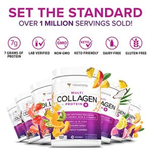 Multi Collagen Peptides Powder for Women and Men - Instant Dissolving Grass Fed Hydrolyzed Collagen Powder Drink Mix for Beautiful Hair Skin and Nails with Hyaluronic Acid and Vitamin C - Unflavored