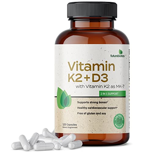 Futurebiotics Vitamin K2 (MK7) with D3 Supplement - Non-GMO Formula - 5000 IU Vitamin D3 & 90 mcg Vitamin K2 MK-7, 120 Vegetarian Capsules