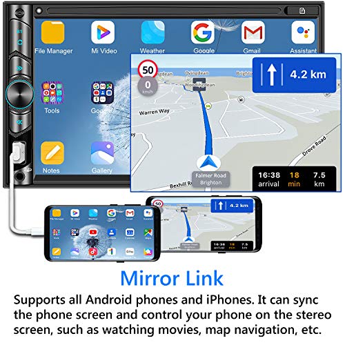 Double Din Car Stereo Compatible with Voice Control Apple Carplay - 7 Inch HD LCD Touchscreen Monitor, Bluetooth, Subwoofer, USB/SD Port, A/V Input, AM/FM Car Radio Receiver, Backup Camera