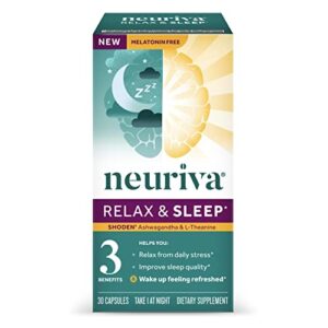 neuriva melatonin free natural sleep aid supplement with l-theanine to help you relax & ashwagandha to support restorative sleep so you can wake up feeling refreshed, 30ct capsules
