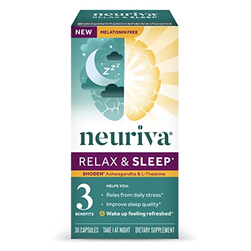 NEURIVA Melatonin Free Natural Sleep Aid Supplement with L-Theanine to Help You Relax & Ashwagandha to Support Restorative Sleep So You Can Wake Up Feeling Refreshed, 30ct Capsules