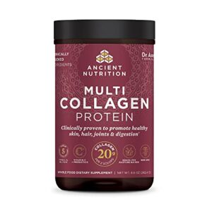 ancient nutrition collagen powder protein with vitamin c and probiotics, multi collagen protein, unflavored, 24 servings, hydrolyzed collagen peptides supports skin and nails, gut health, 8.6oz