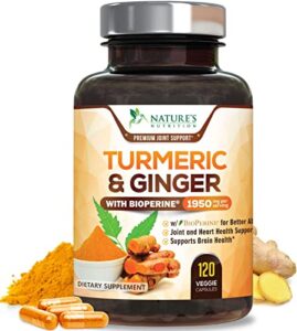 turmeric curcumin with bioperine & ginger 95% standardized curcuminoids 1950mg – black pepper for max absorption, natural joint support, nature’s tumeric extract supplement non-gmo – 120 capsules