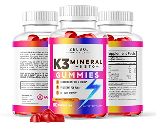 ZELSO K3 Mineral Keto Gummies Nutrition, The Original K3 Keto ACV Formula Pills Now in Gummy, Advanced Vitamins Plus Multivitamin, Men & Women Emily, 30 Day Supply