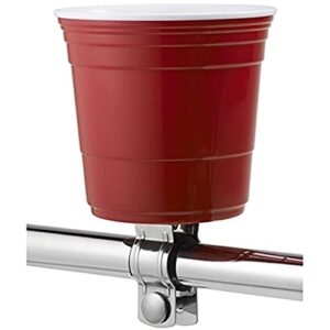 red cup living handlebar mount bicycle drink holder, cups holder that can also hold a small water bottle made from a strong, durable, reusable, and eco-conscious abs plastic material
