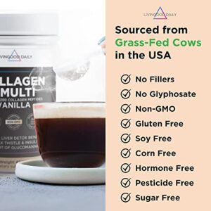 Livingood Daily Vanilla Collagen Powder, 30 Servings - Collagen Protein Powder (Collagen Type 1 and 3) Plus Multivitamin, Milk Thistle & Glucosamine - Hydrolyzed Collagen Peptides - 15.87oz