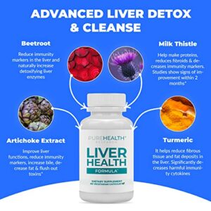 PUREHEALTH RESEARCH Liver Supplement – Herbal Liver Cleanse Detox & Repair with Milk Thistle, Artichoke Extract, Dandelion Root, Turmeric, Berberine to Healthy Liver Renew with 11 Natural Nutrients