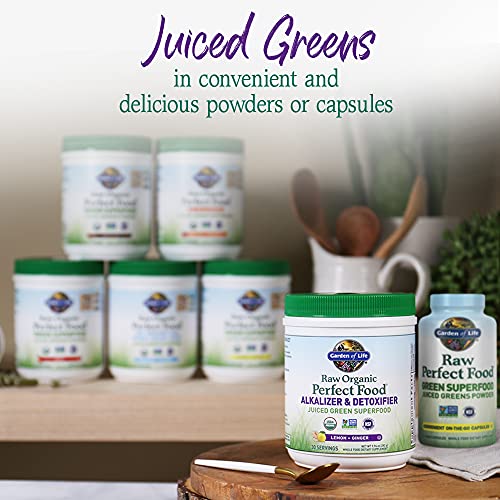 Garden of Life Raw Organic Perfect Food Alkalizer & Detoxifier Juiced Greens Superfood Powder - Lemon Ginger, 30 Servings - Non-GMO, Gluten Free Whole Food Dietary Supplement, Plus Probiotics