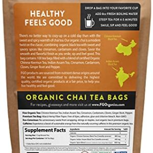 Organic Chai Tea Bags | 100 Tea Bags | Blend of Chinese Keemun Tea, Indian Assam Tea, Cinnamon, Cardamom, Cloves, Ginger, Black Pepper | Eco-Conscious Tea Bags in Kraft Bag | Blended in USA | by FGO