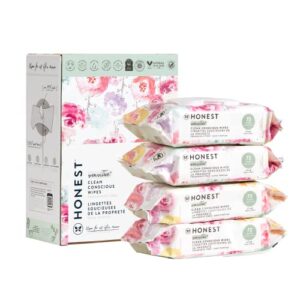 the honest company clean conscious wipes | 100% plant-based, 99% water, baby wipes | hypoallergenic, dermatologist tested | rose blossom, 288 count