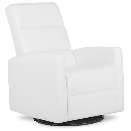 Evolur Reevo Upholstered Faux Leather Seating Glider Swivel, Rocker, Glider Chair for Nursery in White, Modern Nursery Glider, Tool-Free Assembly, Easy to Clean, Environmentally Conscious Rocker