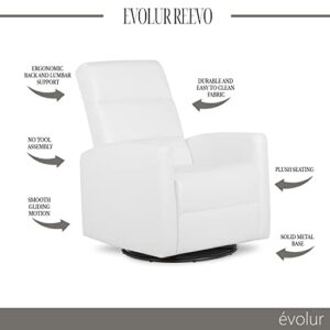 Evolur Reevo Upholstered Faux Leather Seating Glider Swivel, Rocker, Glider Chair for Nursery in White, Modern Nursery Glider, Tool-Free Assembly, Easy to Clean, Environmentally Conscious Rocker