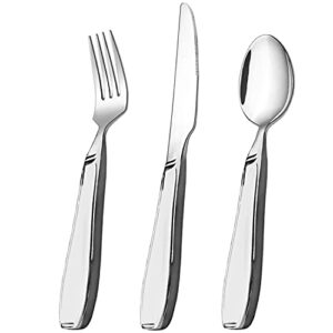 bunmo weighted utensils for tremors and parkinsons patients – heavy weight silverware set of knife, fork and spoon – adaptive eating flatware (3 pieces)