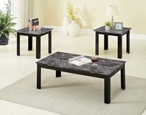 gtu furniture occassional occassional modern, sophisticated, vintage glam, 3-piece square faux marble top accent table set with 1 coffee table in a black finish, and 2 end tables, mesitas para sala