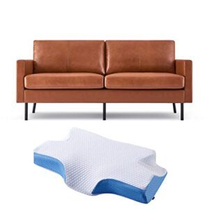 z-hom 70″ top-grain leather sofa and cervical pillow