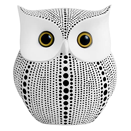 Owl Statue for Home Decor Accents Office Decoration, APPS2Car Handmade Polka Dots Buhos Modern Bird Figurine for Indoor Book Shelf Desktop Cabinet Fireplace Mantel Living Room Bedroom Ornament (White)