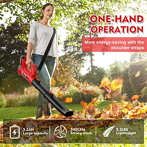 Dragro Cordless Leaf Blower, 540CFM 21V Electric Battery Powered Leaf Blower with 5.2Ah Battery, Portable Small Handheld Leaf Blowers with 6 Speed for Lawn Care, Snow Blowing-Digital Display