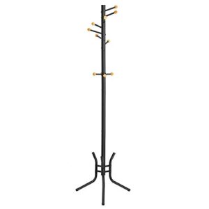songmics coat rack, freestanding metal coat tree, 11 hooks with ball ends, for entryway, bedroom, living room, black urcr028b01