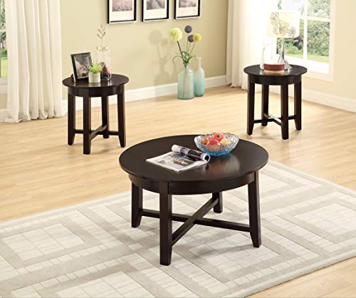 GTU Furntiure 3Pc Round Dark Brown Cocktail Living Room Coffee & End Table Set