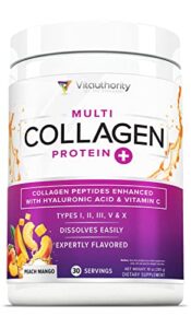 multi collagen peptides plus hyaluronic acid and vitamin c hydrolyzed collagen proteins types i ii iii v and x peach mango flavor