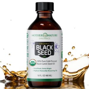 Organic Black Seed Oil Liquid 16 oz - Cold Pressed, Unrefined, Vegan Nigella Sativa Oil with High TQ & Omega 3 6 9 for Hair Growth, Skin Care, Joints Health, Boost Immune Defense & Overall Wellness