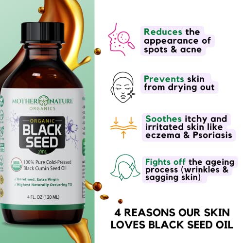 Organic Black Seed Oil Liquid 16 oz - Cold Pressed, Unrefined, Vegan Nigella Sativa Oil with High TQ & Omega 3 6 9 for Hair Growth, Skin Care, Joints Health, Boost Immune Defense & Overall Wellness