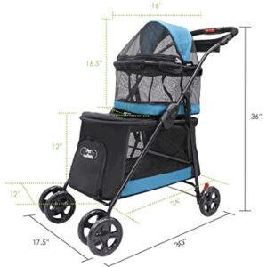 PETIQUE Double Decker Pet Stroller, Two-Level Cat and Dog Stroller, Lightweight Yet Sturdy Cat and Dog Carriage, Washable, Travel-Friendly and Easy to Fold, Sleek Black Design