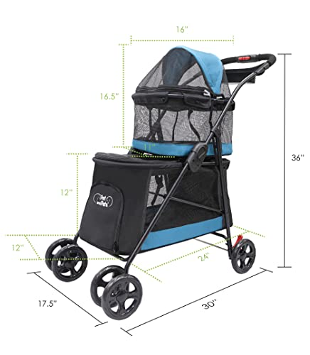 PETIQUE Double Decker Pet Stroller, Two-Level Cat and Dog Stroller, Lightweight Yet Sturdy Cat and Dog Carriage, Washable, Travel-Friendly and Easy to Fold, Sleek Black Design