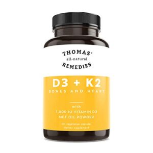 thomas’ all-natural remedies d3 + k2 with mct oil for better absorption – 1000 iu d3 – vegan – made in usa – support for your heart, bones & teeth – non-gmo – 120ct