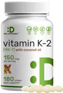 vitamin k2 mk-7 with virgin coconut oil, 180 softgels – vitamin k2 as menaquinone-7 150 mcg | advanced vitamin k supplement – promotes bone health, non-gmo, no gluten