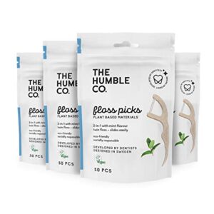 the humble co. floss picks (200 count) – sustainable, plant based and eco-friendly natural dental floss picks for dental hygiene, oral care, and gum health, cruelty free (mint, double thread)