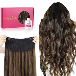wennalife wire hair extensions (increase 50% lifespan) real human hair 14 inch 75g natural black chestnut brown remy hair extensions invisible transparent wire hair extensions real hair extensions