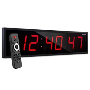 ivation huge 24″ inch large big oversized digital led clock with stopwatch, alarms, countdown timer & temp – shelf or wall mount (red) | 6-level brightness, mounting holes & hardware