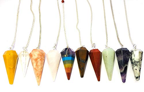 CRYSTALMIRACLE Ten Gemstone Cone Pendulums Reiki Gift Wellness Energy Dowsing Metaphysical Crystal Healing Feng Shui Meditation Success Chakra Balancing Powerful Spiritual Health Wealth