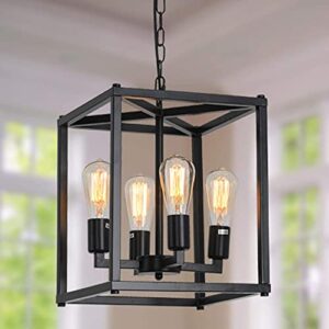 lanhall 4-light farmhouse chandelier fixture rustic industrial pendant lighting adjustable height metal cage e26 hanging lights for kitchen island, dining room, living room, bedroom, foyer, entry