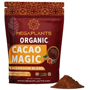 cacao magic | superfood 5 mushroom blend for focus, mental clarity & energy | lions mane, reishi, chaga, cordyceps, turkey tail | smoothie, hot chocolate, coffee alternative (50 servings)