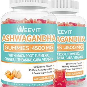 Ashwagandha Gummies 4500mg for Women & Men, Ashwagandha Gummy with Maca Root Powder | Organic Ashwa Gummies (2-Pack)