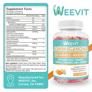 Ashwagandha Gummies 4500mg for Women & Men, Ashwagandha Gummy with Maca Root Powder | Organic Ashwa Gummies (2-Pack)