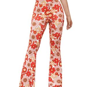 Romwe Women's Bootcut High Waisted Yoga Pants Sunflower Print Wide Leg Pants Trousers Floral L