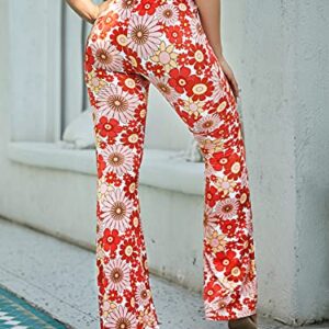 Romwe Women's Bootcut High Waisted Yoga Pants Sunflower Print Wide Leg Pants Trousers Floral L