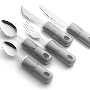 Special Supplies Adaptive Utensils (5-Piece Kitchen Set) Wide, Non-Weighted, Non-Slip Handles for Hand Tremors, Arthritis, Parkinson’s or Elderly Use - Stainless Steel (Grey)