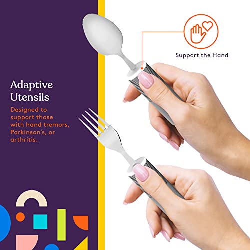 Special Supplies Adaptive Utensils (5-Piece Kitchen Set) Wide, Non-Weighted, Non-Slip Handles for Hand Tremors, Arthritis, Parkinson’s or Elderly Use - Stainless Steel (Grey)