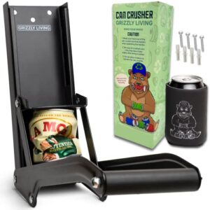 grizzly living aluminum can crusher | heavy duty can crusher wall mounted for 12-16oz cans | can crusher for recycling soda, beer or soft drinks cans