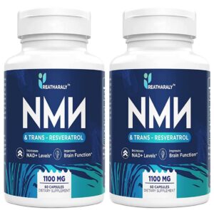 nmn 500mg + trans-resveratrol supplement 1100mg, nmn resveratrol supplements 1000mg for powerful antioxidant & anti-aging supplement, cell repair, boost energy, boost nad+, immune health, 120 capsules