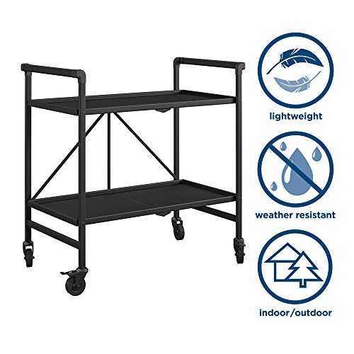 Cosco Outdoor Living INTELLIFIT Outdoor Or Indoor Folding 2 Shelves, Black Serving Cart