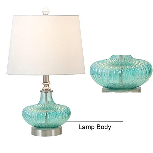 Maxax Glass Table Lamps Set of 2, Blue Bedside Desk Lamps with White Drum Shade for Living Room/Family/Bedroom/Nightstand