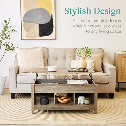 Best Choice Products Lift Top Coffee Table Hidden Storage Coffee Table, Wooden Dining Coffee Table, Accent Table Furniture for Living Room, Display Shelves - Gray Oak