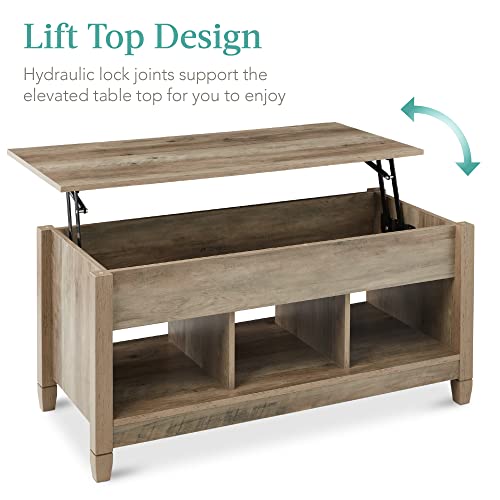 Best Choice Products Lift Top Coffee Table Hidden Storage Coffee Table, Wooden Dining Coffee Table, Accent Table Furniture for Living Room, Display Shelves - Gray Oak